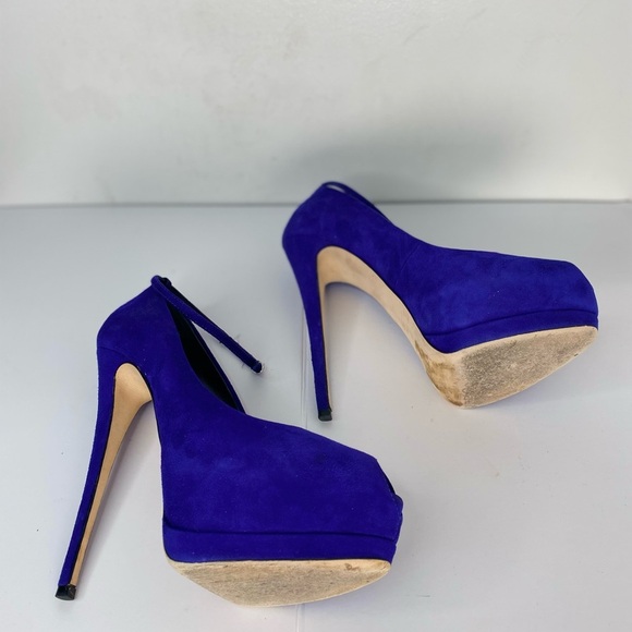 Giuseppe Zanotti Violet Designer Luxury Suede Peep-Toe Platform Pump Heels - Picture 7 of 11